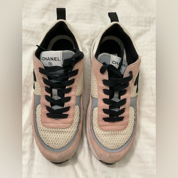 CHANEL Shoes - Chanel women Mesh Suede Calfskin Grained Calfskin Womens CC Sneakers 38.5 pink